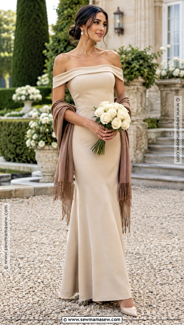 Almond Off Shoulder Fall Bridesmaid Dress - 15 Neutral Bridesmaid Dresses Fall
