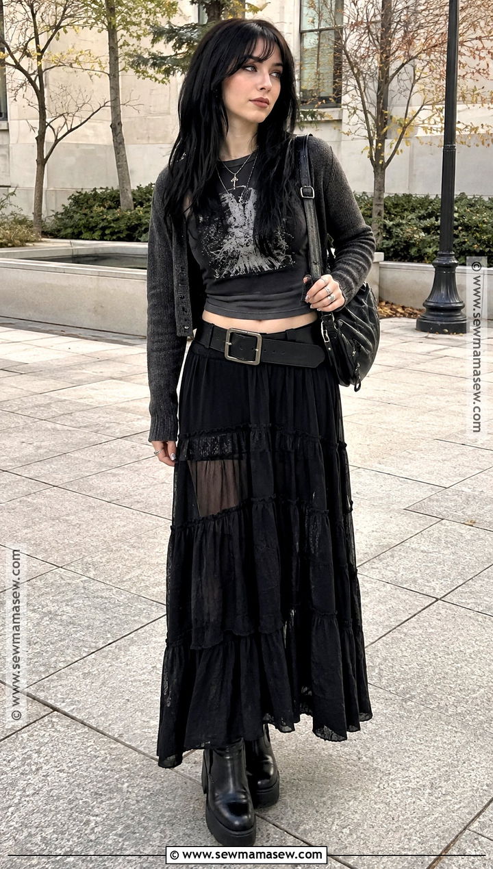 Alt Girl Black Maxi Skirt Fall Outfit - 20 alt girl fall outfits