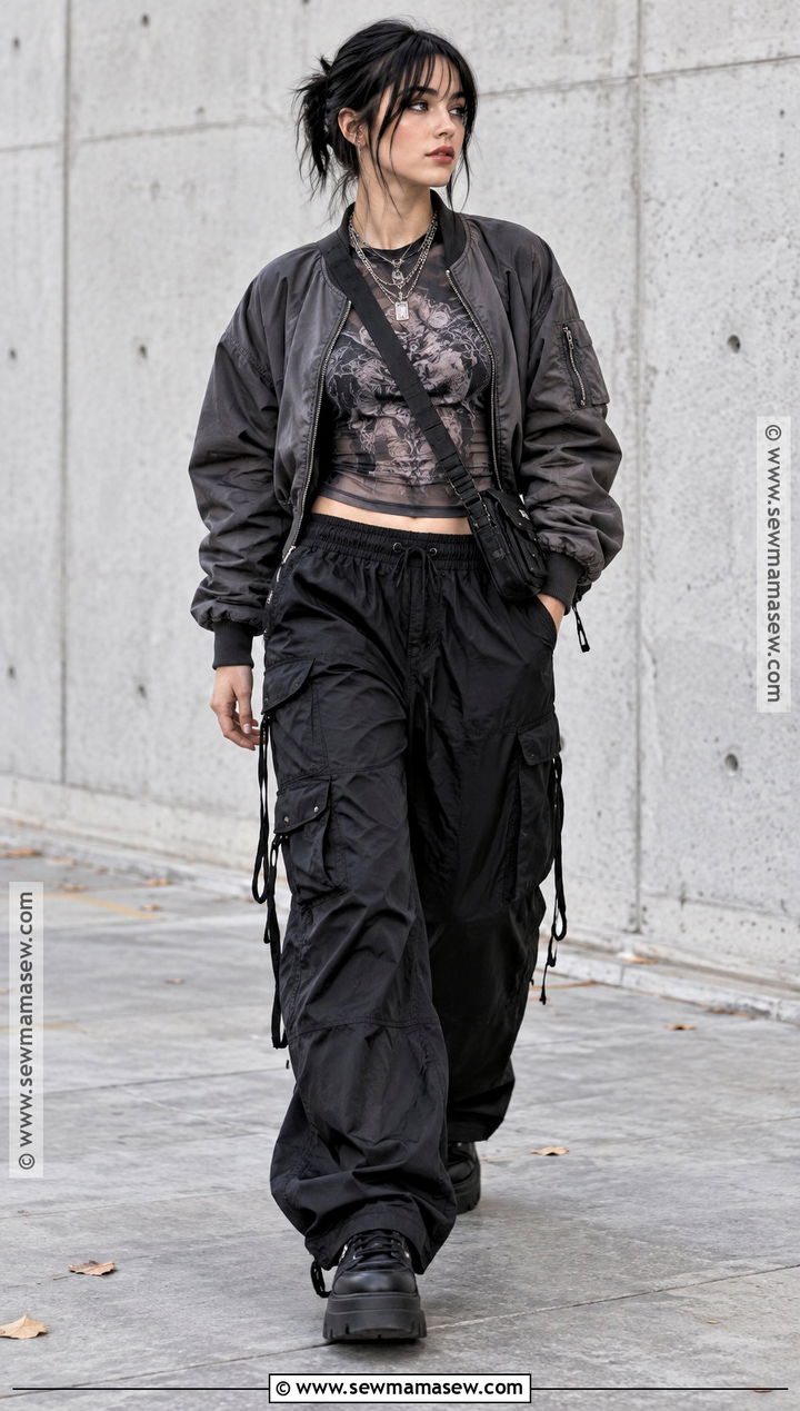 Alt Girl Bomber Jacket And Parachute Pants Outfit - 20 alt girl fall outfits