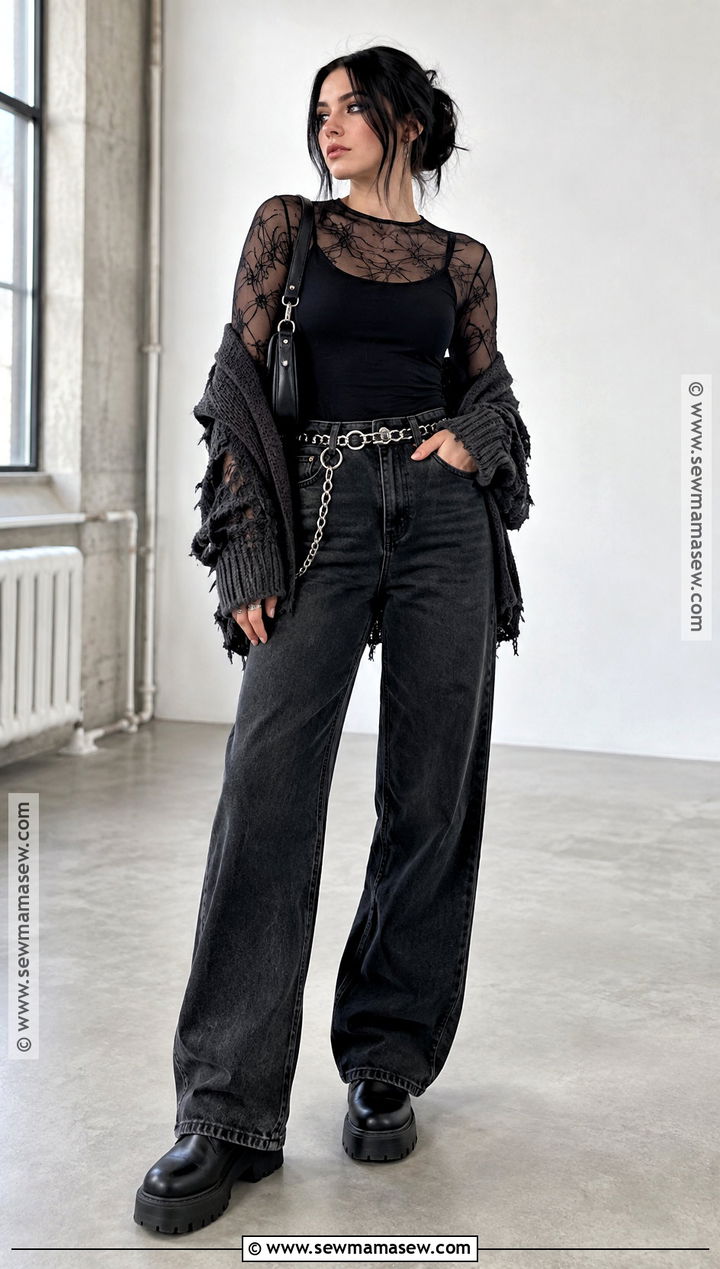 Alt Girl Mesh Top And Black Jeans Outfit - 20 alt girl fall outfits