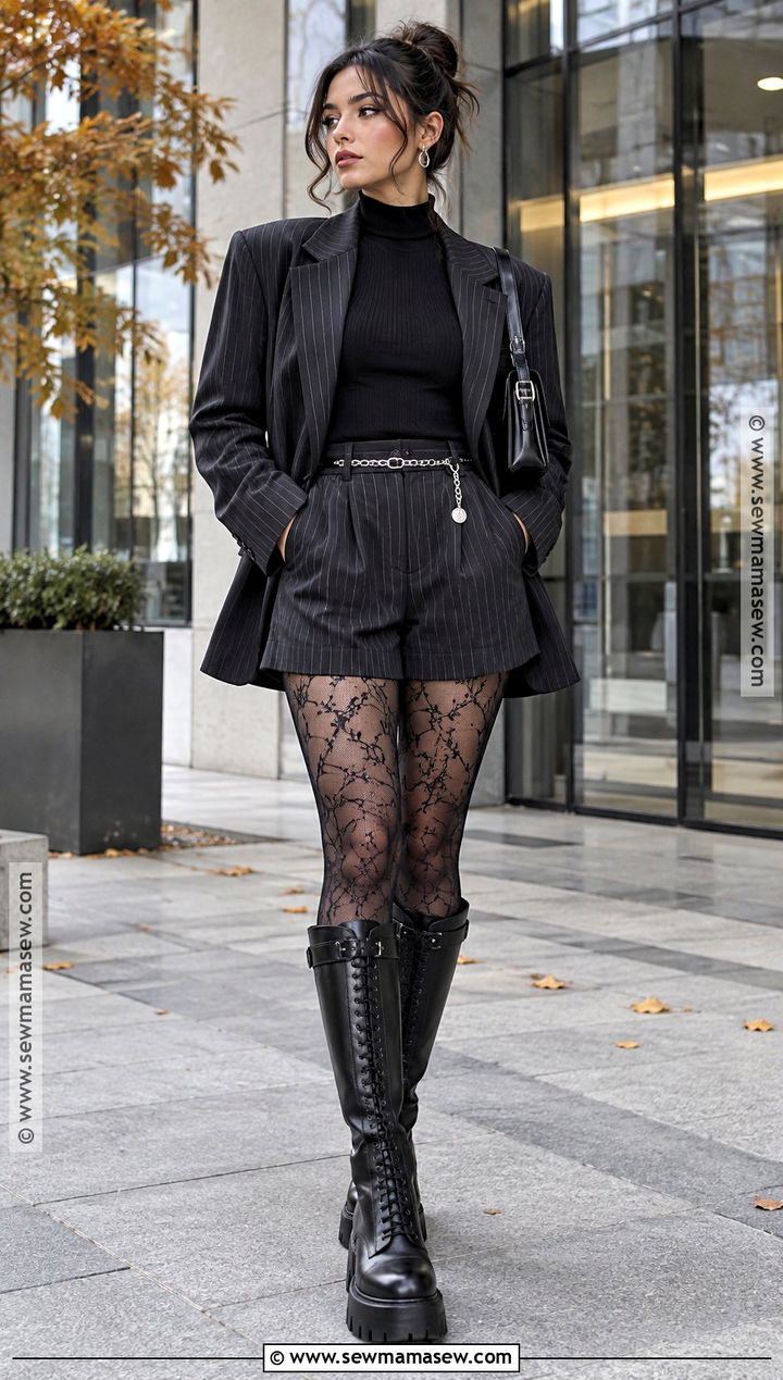 Alt Girl Oversized Blazer And Shorts Outfit - 20 alt girl fall outfits