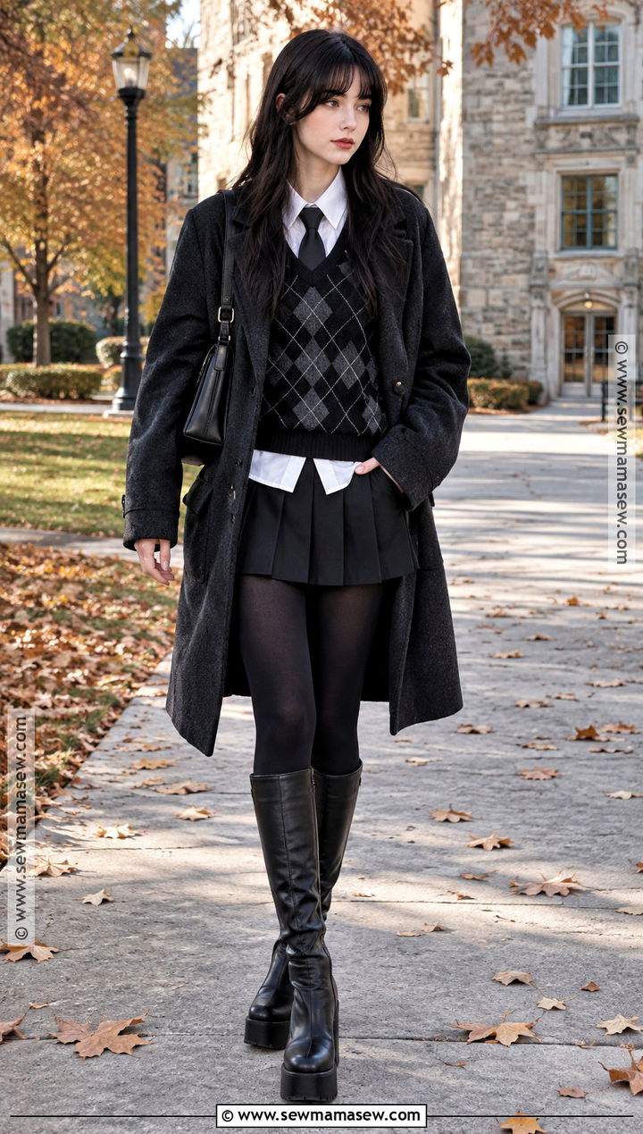 Alt Girl Sweater Vest And Pleated Skirt Outfit - 20 alt girl fall outfits