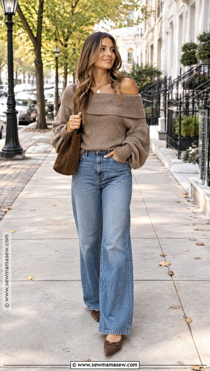 Altard State Off Shoulder Sweater And Wide Leg Jeans - 15 altar'd state fall outfits