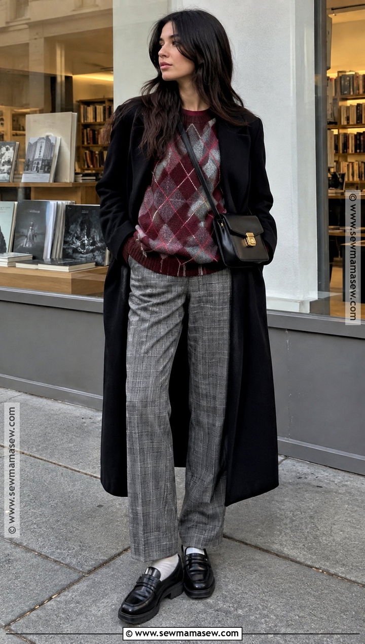 Alternative Fall Outfit With An Argyle Sweater And Plaid Pants - 15 fall outfit alternative ideas