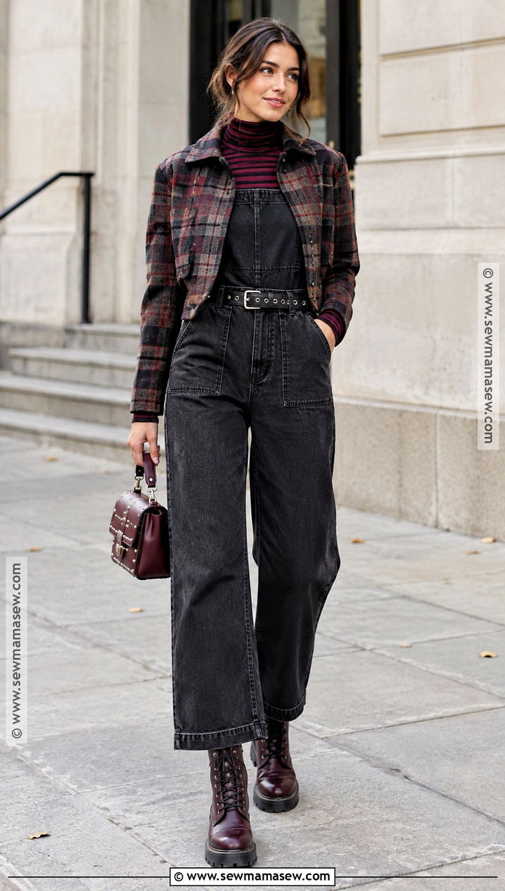 Alternative Fall Outfit With Black Denim Jumpsuit - 20 Fall Outfits Alternative