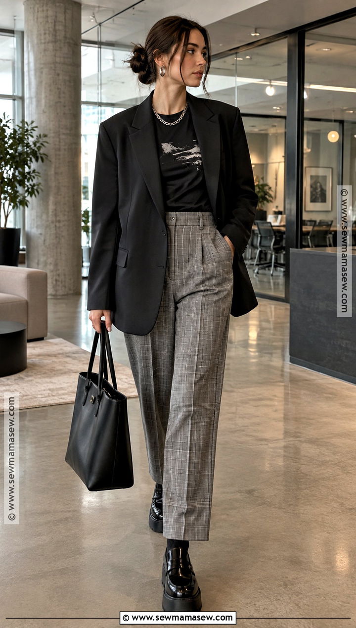 Alternative Fall Outfit With Blazer And Plaid Pants - 20 Fall Outfits Alternative