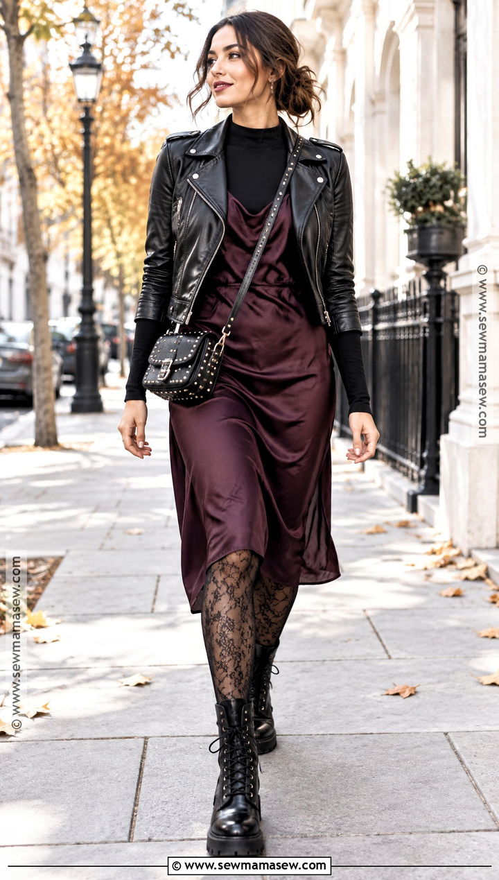 Alternative Fall Outfit With Slip Dress And Leather Jacket - 20 Fall Outfits Alternative