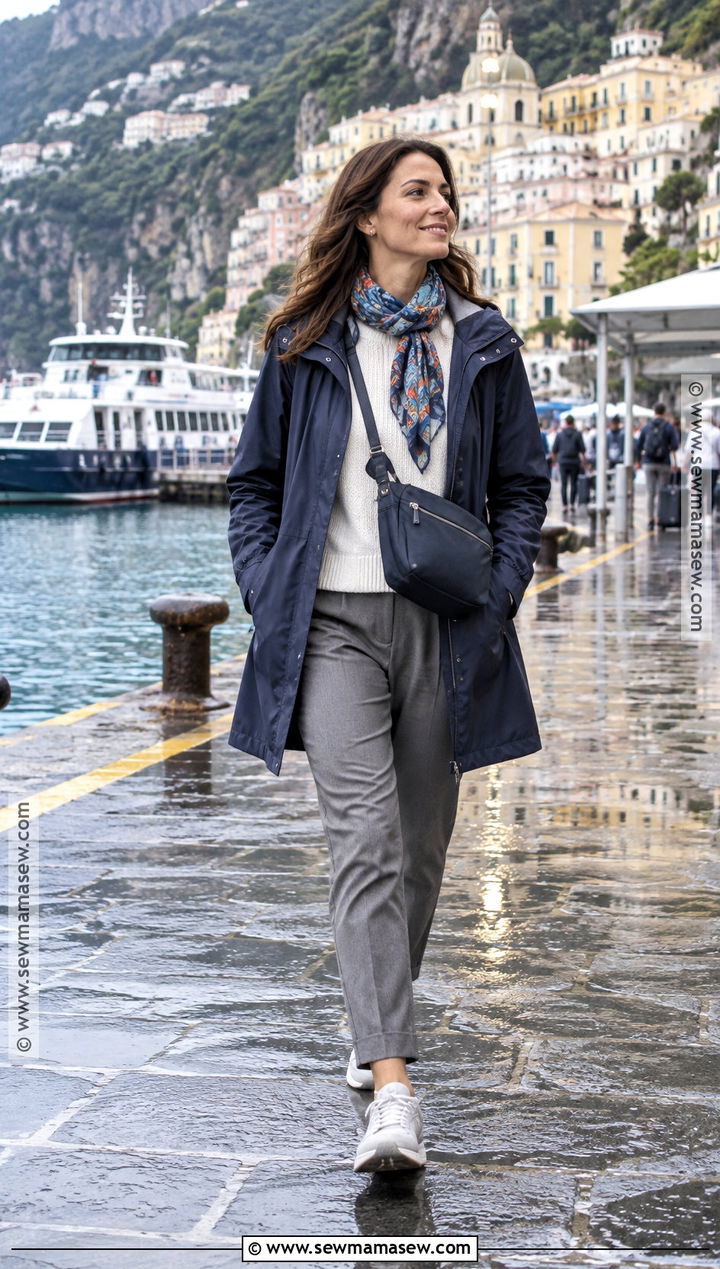 Amalfi Coast October Raincoat And Travel Pants Outfit - 20 amalfi coast outfits october