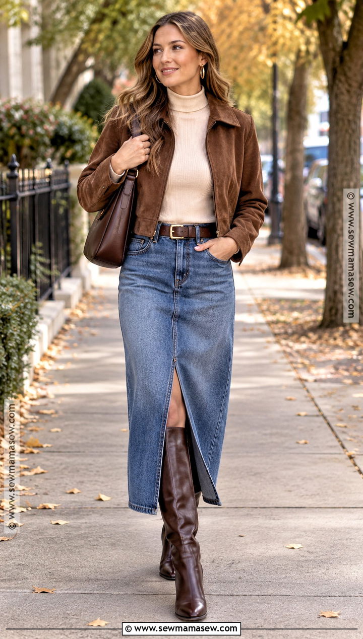 Amazon Denim Midi Skirt And Knee Boots Outfit - 20 amazon fall fashion ideas 2026