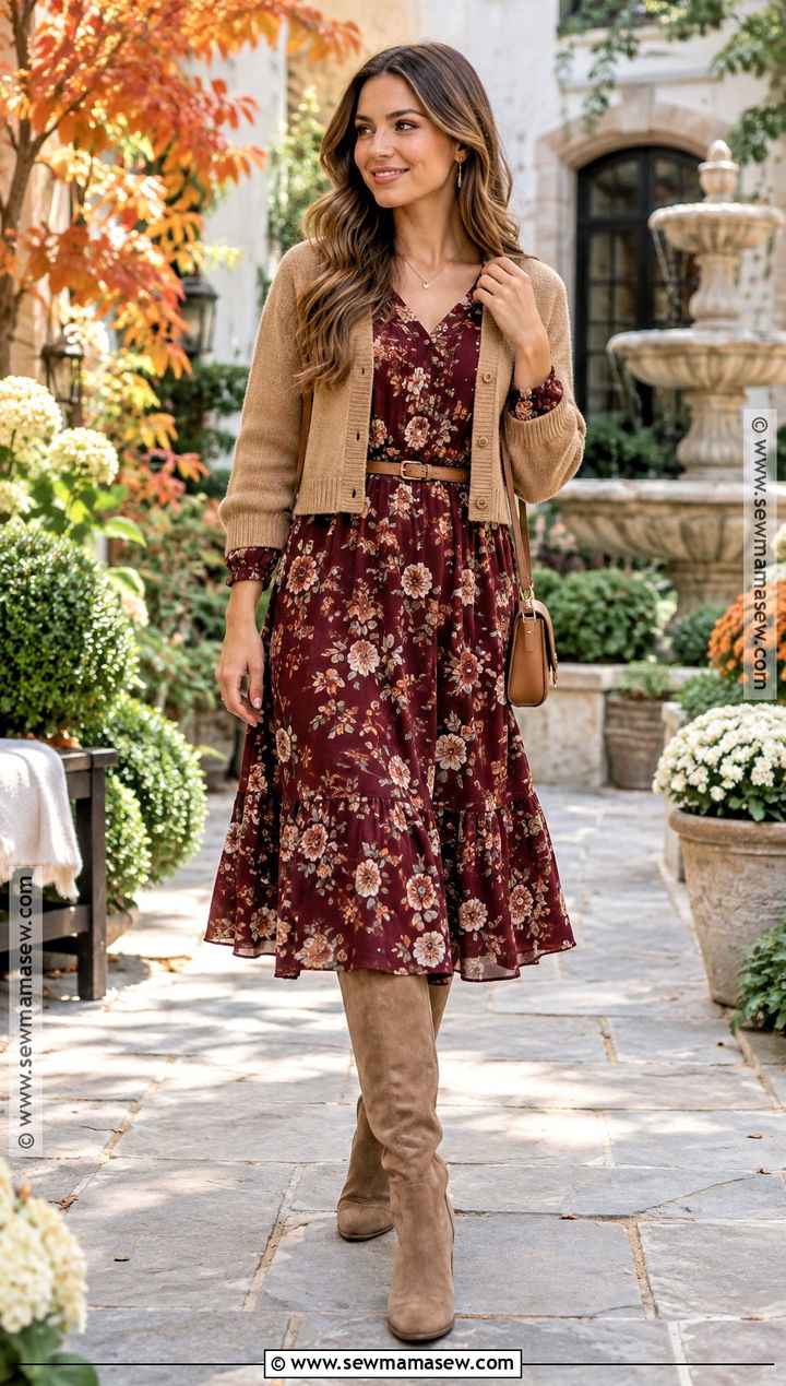 Amazon Fall Floral Dress And Suede Boots Outfit - 25 fall amazon outfits
