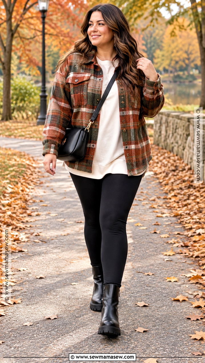 Amazon Plaid Shacket And Black Leggings Outfit - 25 amazon fall outfits