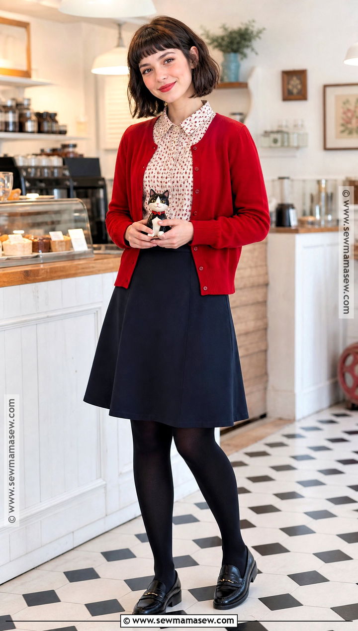Amelie Costume With Red Cardigan - 30 short hair costume ideas halloween
