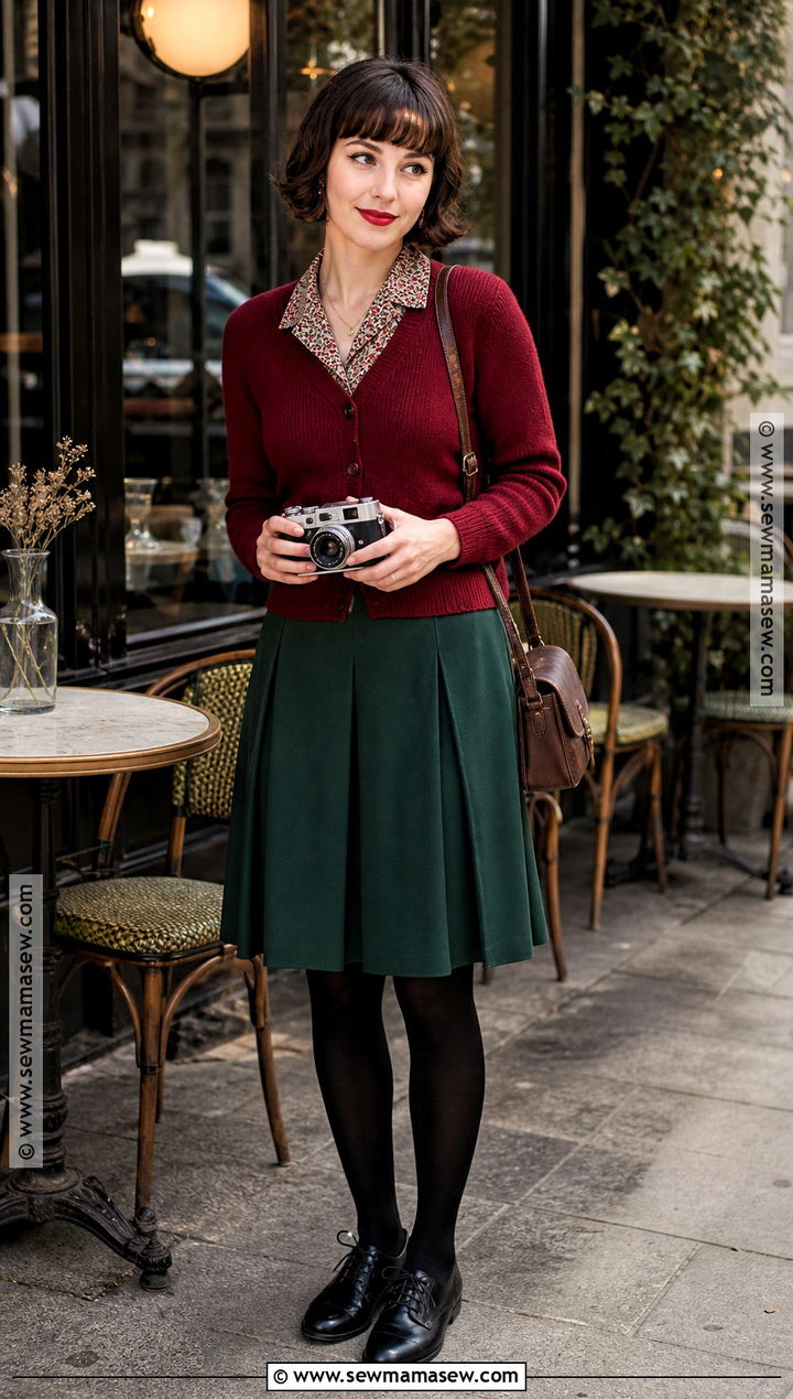 Amelie Costume With Red Cardigan - 30 short brown hair costume ideas