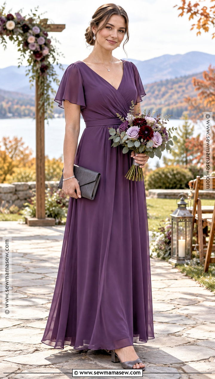 Amethyst Chiffon Bridesmaid Dress With Pewter Shoes - 15 fall bridesmaid dresses mismatched jewel tones