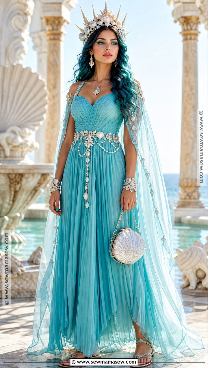 Amphitrite Greek Goddess Costume With Sea Crown - 30 greek godesses costume halloween ideas