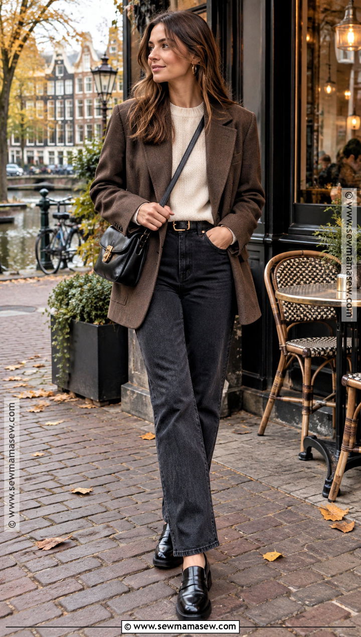 Amsterdam Autumn Blazer and Dark Jeans Outfit - 25 amsterdam outfit autumn ideas