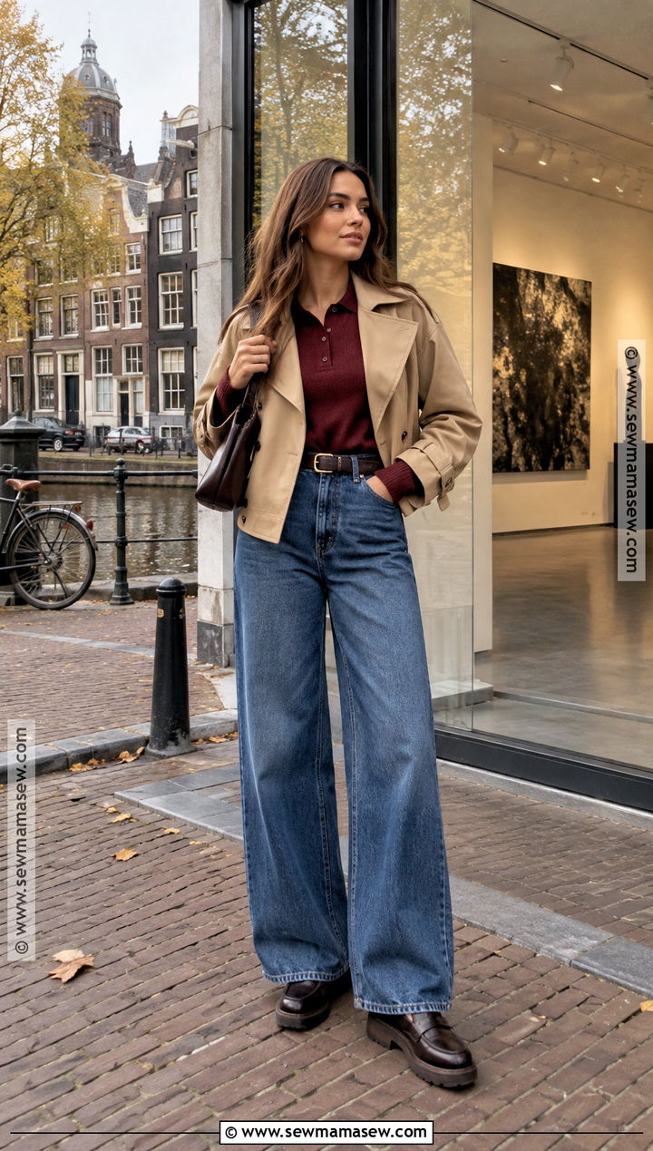 Amsterdam Autumn Knit Polo and Wide Leg Jeans Outfit - 25 amsterdam outfit autumn ideas