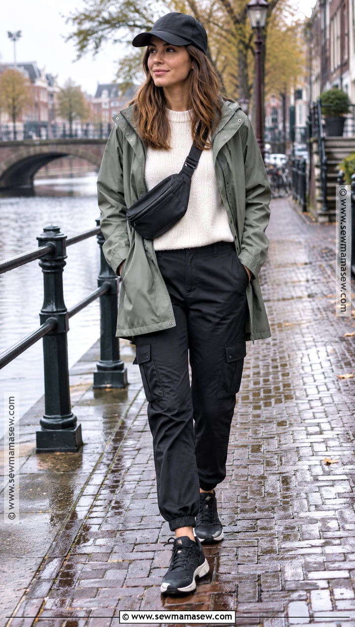 Amsterdam Autumn Raincoat and Cargo Pants Outfit - 25 amsterdam outfit autumn ideas