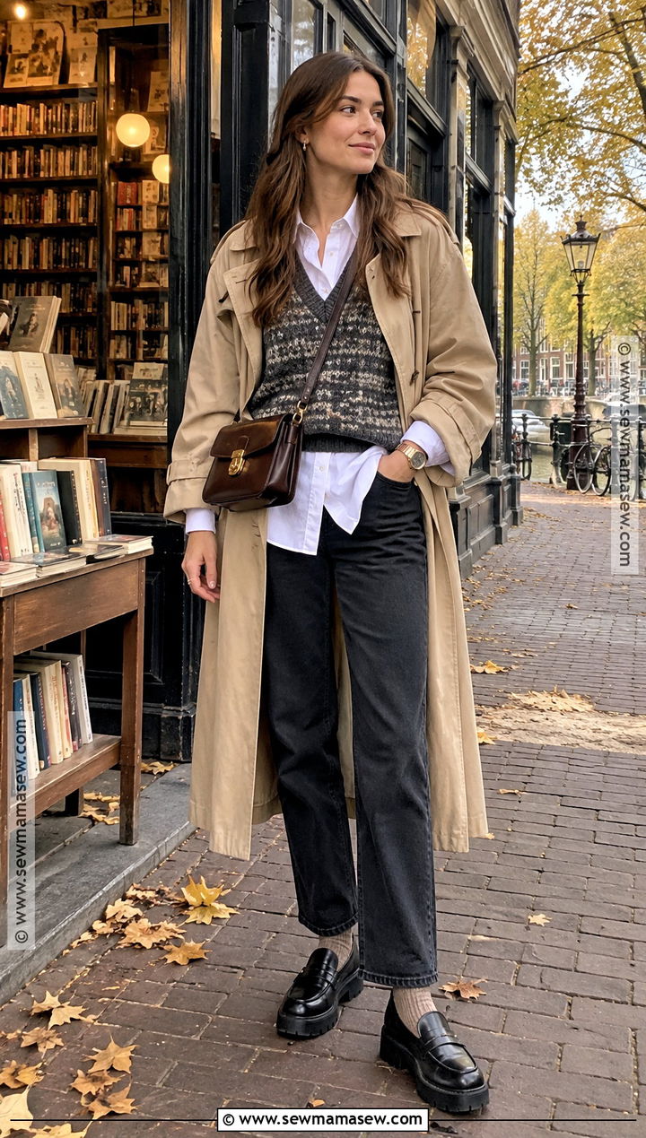 Amsterdam Autumn Sweater Vest and White Shirt Outfit - 25 amsterdam outfit autumn ideas