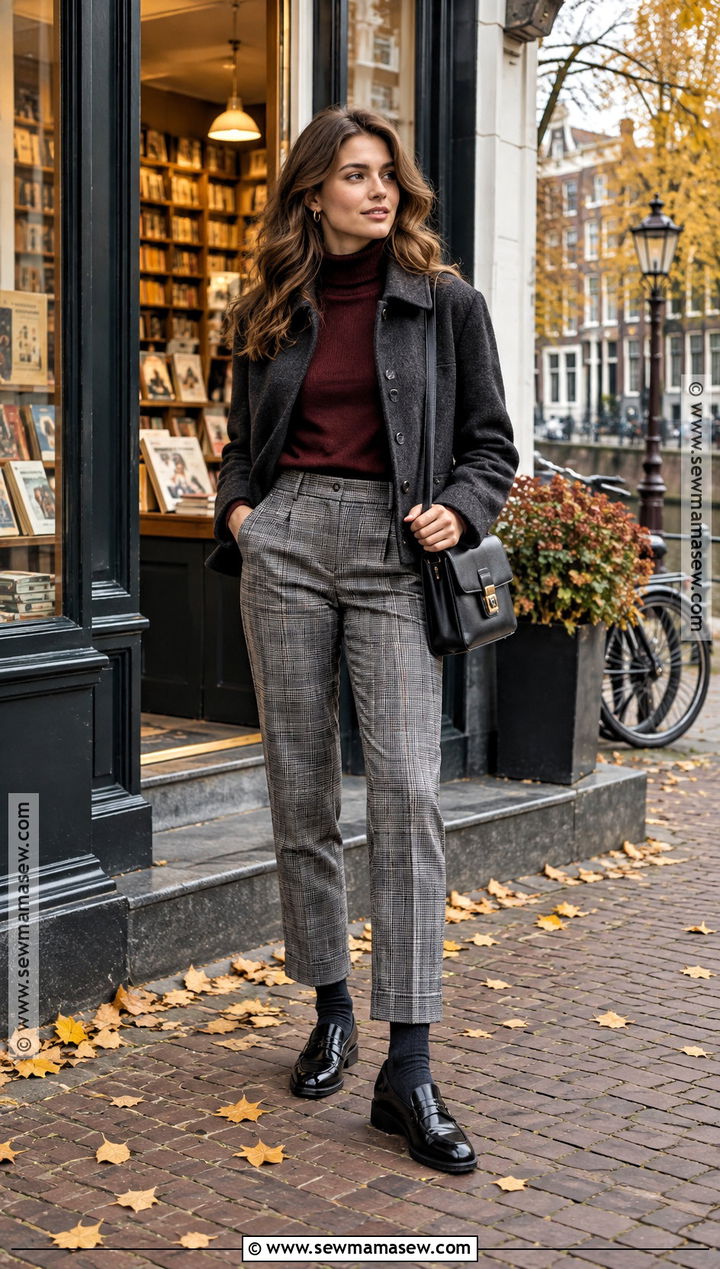 Amsterdam Autumn Turtleneck and Plaid Trousers Outfit - 25 amsterdam outfit autumn ideas