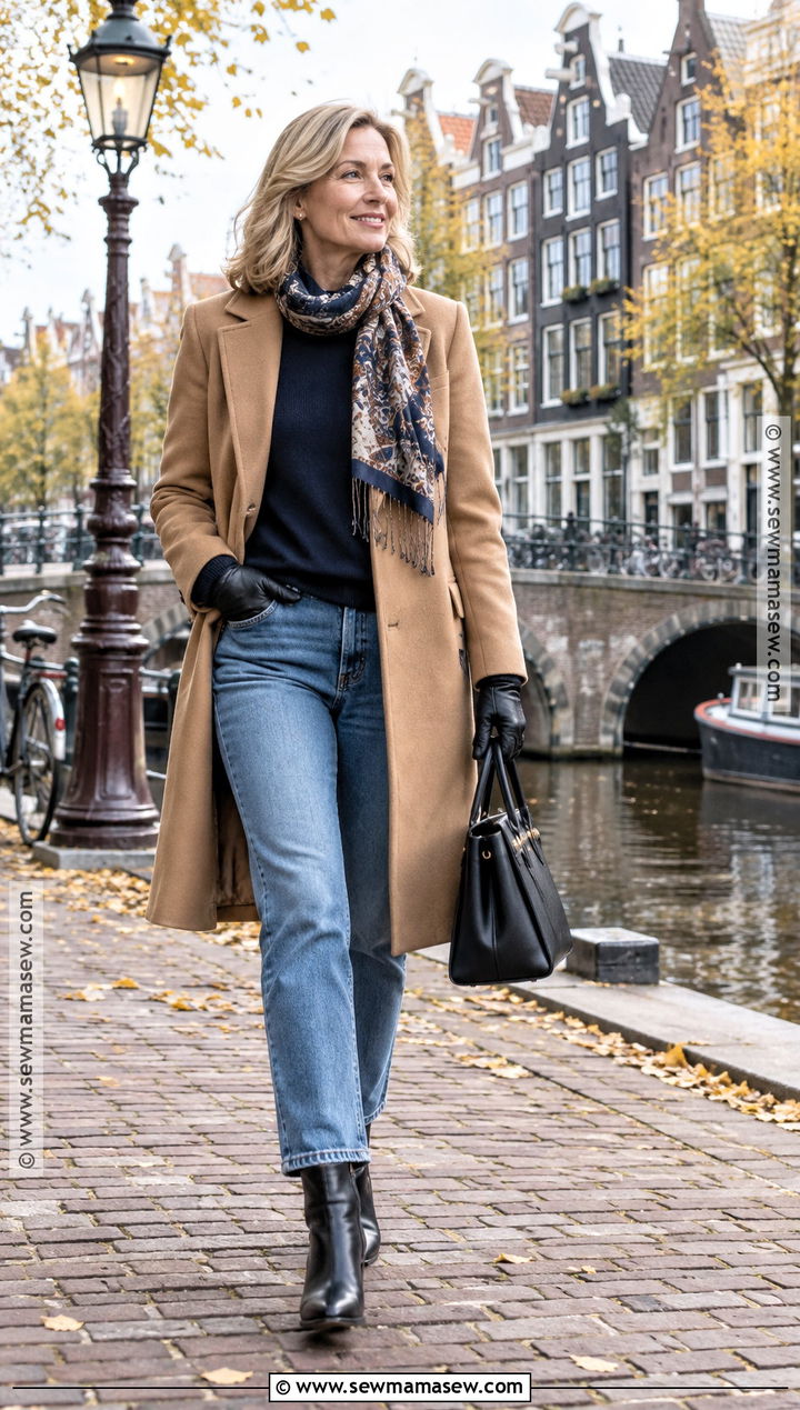 Amsterdam Autumn Wool Coat and Blue Jeans Outfit - 25 amsterdam outfit autumn ideas