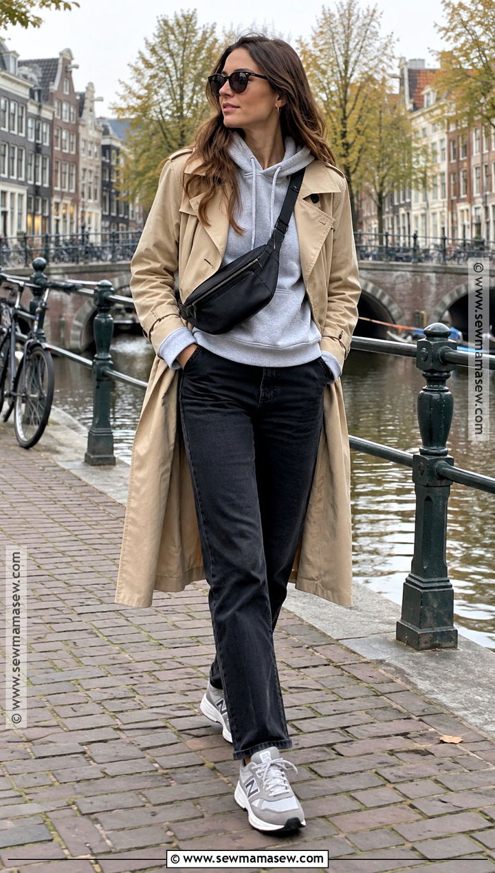 Amsterdam Fall Hoodie And Trench Coat Outfit - 20 Amsterdam Fall Outfit Ideas