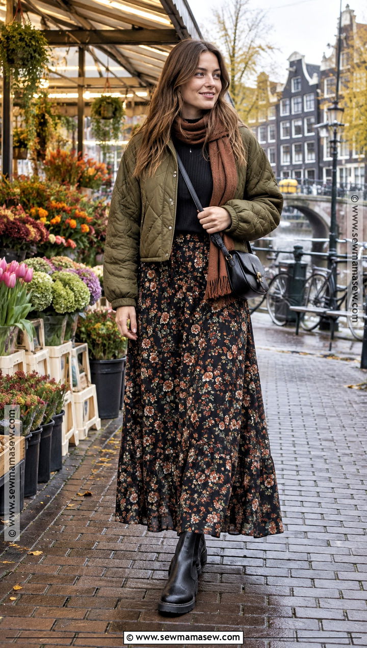 Amsterdam Fall Quilted Jacket And Maxi Skirt Outfit - 20 Amsterdam Fall Outfit Ideas
