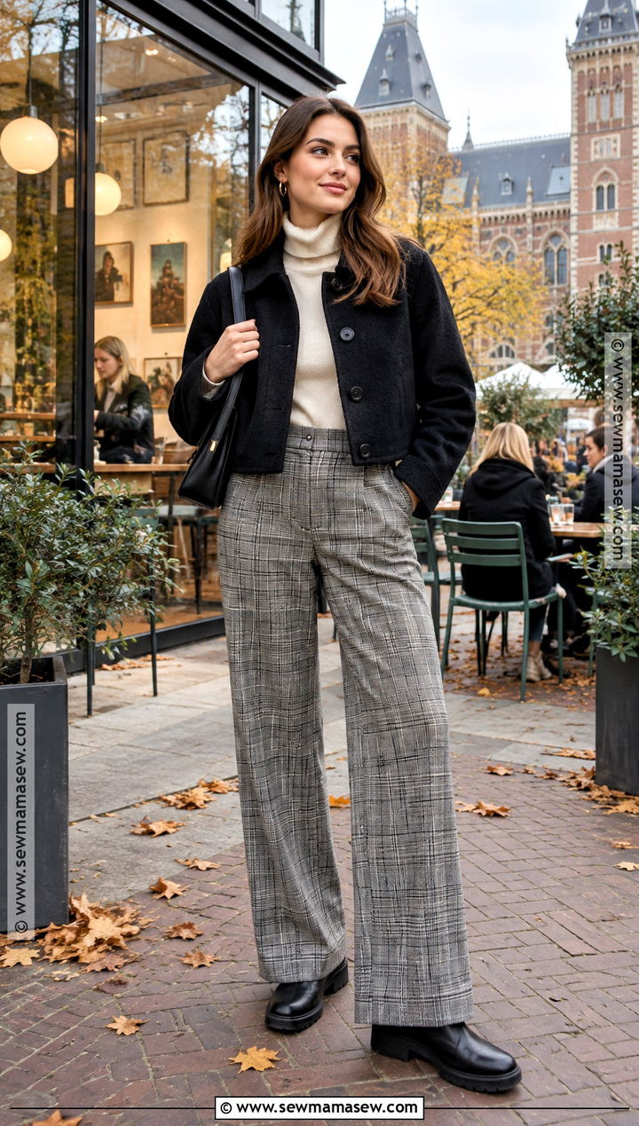 Amsterdam Fall Turtleneck And Plaid Trousers Outfit - 20 Amsterdam Fall Outfit Ideas