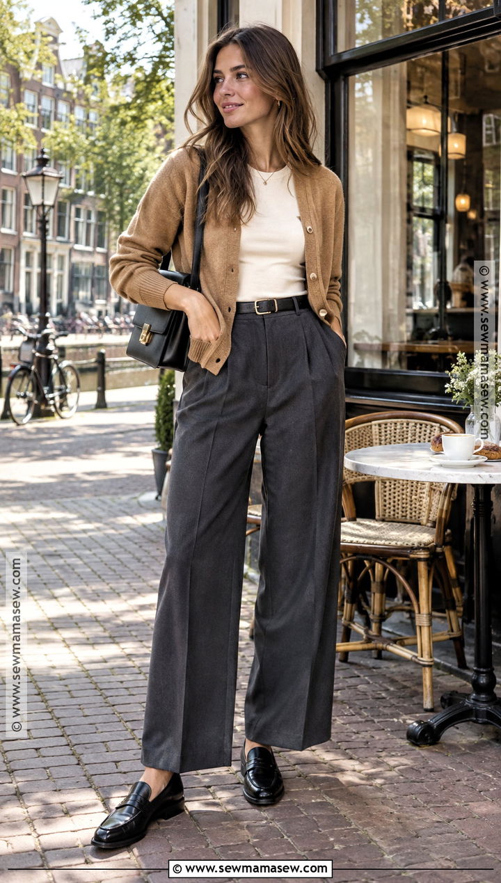 Amsterdam September Cardigan And Wide Leg Pants Outfit - 20 Amsterdam September Outfit Ideas