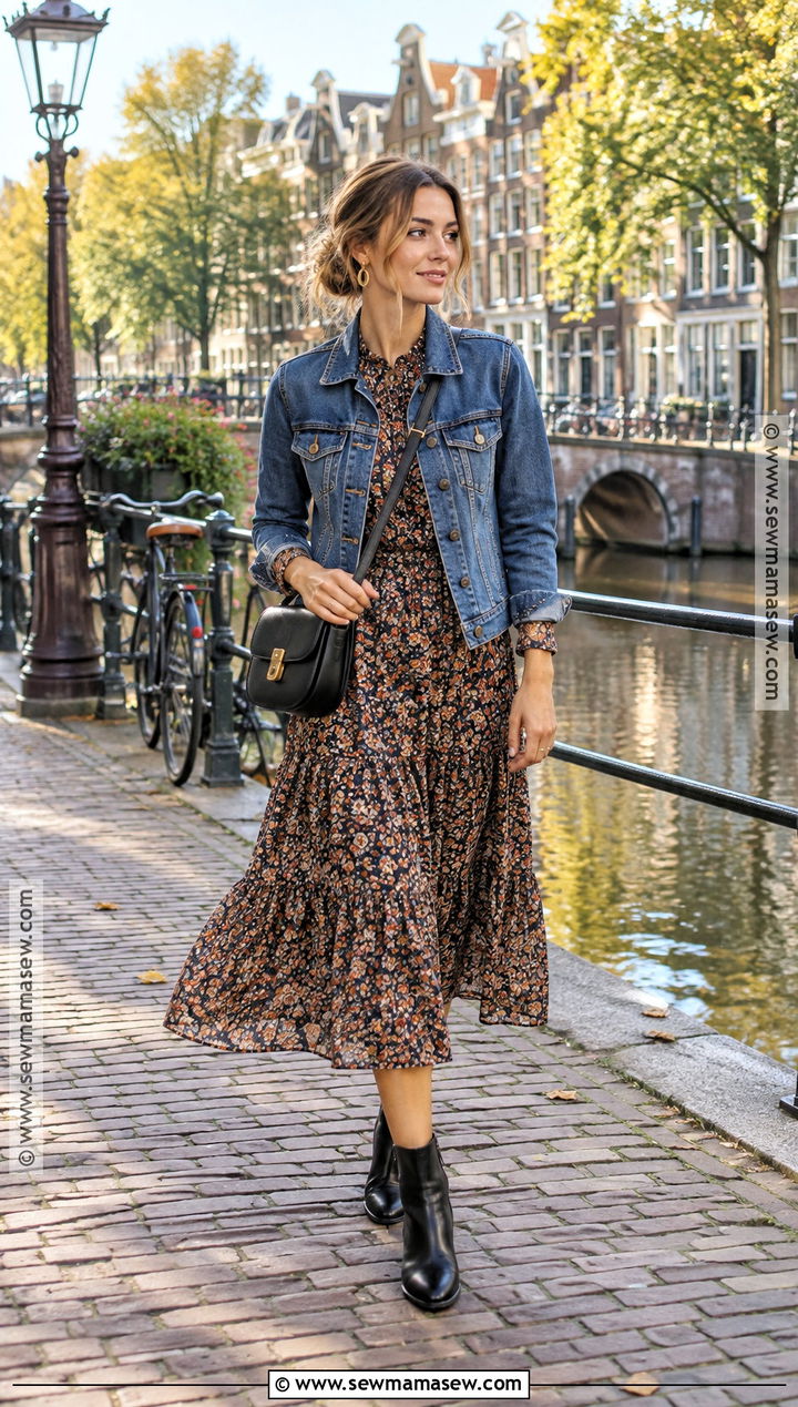 Amsterdam September Denim Jacket And Midi Dress Outfit - 20 Amsterdam September Outfit Ideas