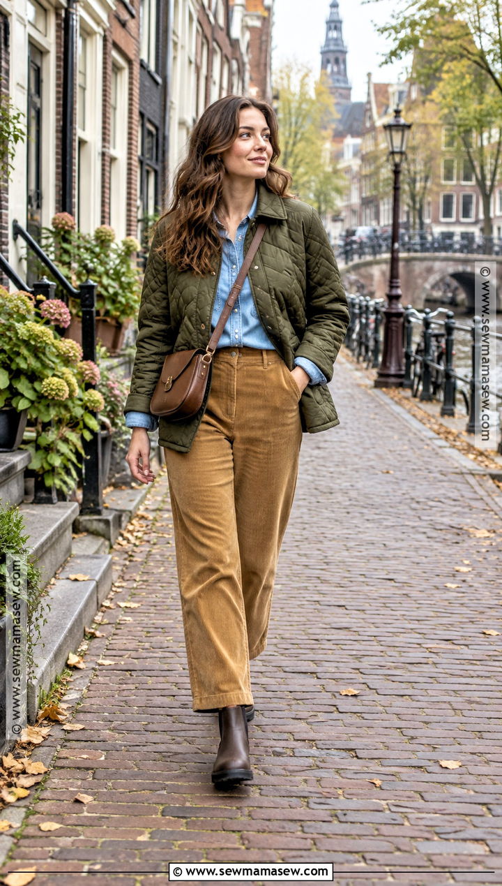 Amsterdam September Quilted Jacket And Corduroy Pants Outfit - 20 Amsterdam September Outfit Ideas