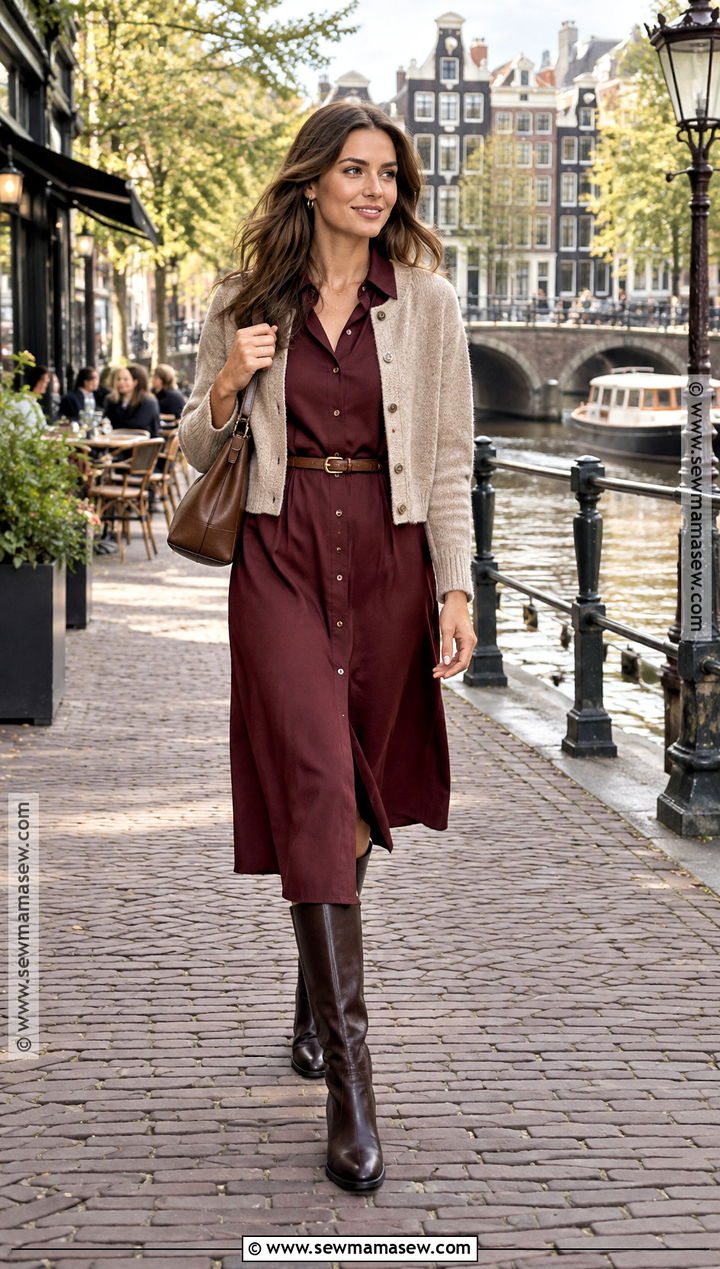 Amsterdam September Shirt Dress And Knee Boots Outfit - 20 Amsterdam September Outfit Ideas