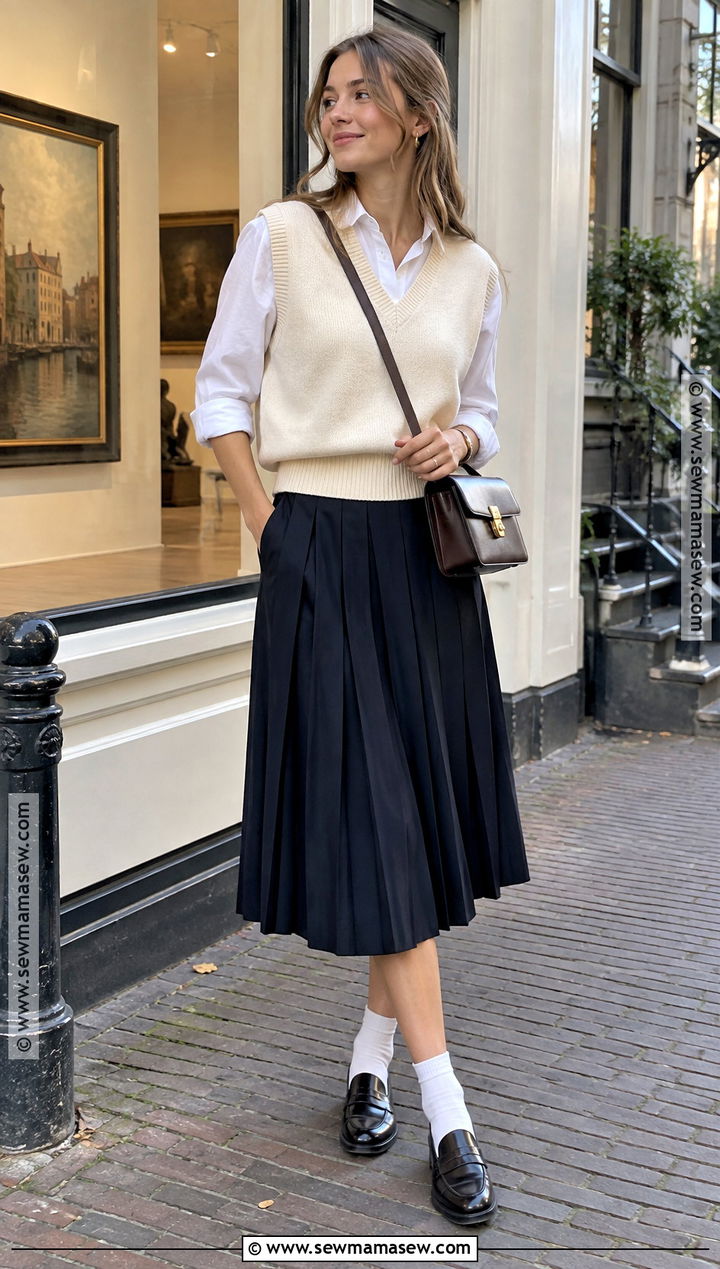 Amsterdam September Sweater Vest And Midi Skirt Outfit - 20 Amsterdam September Outfit Ideas