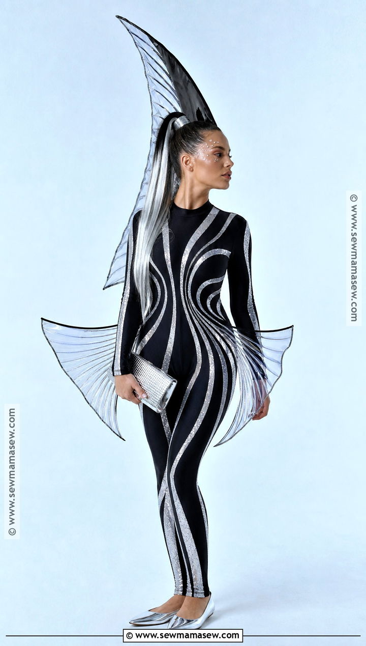 Angelfish Costume With Black And Silver Outfit - 30 Fish Costume Ideas for Women