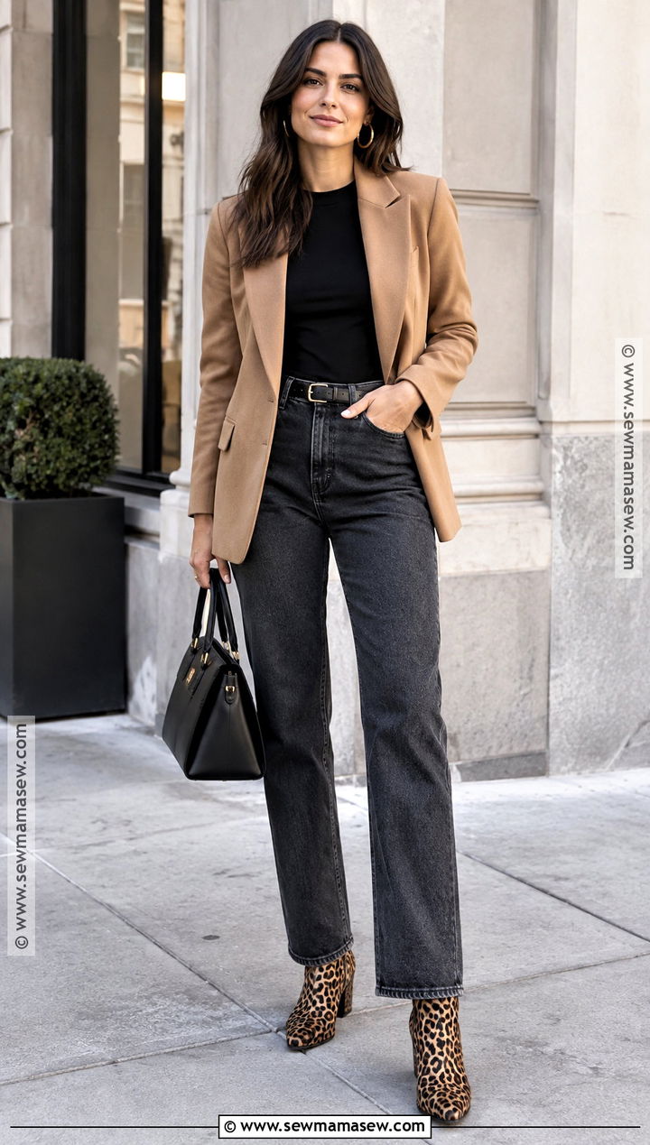 Animal Print Boots With Jeans And A Blazer - 15 Fall Boot Aesthetic Ideas