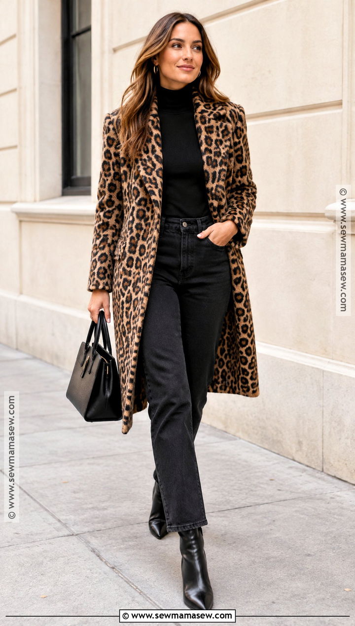 Animal Print Coat And Black Jeans Fall Outfit - 15 fall fashion preview ideas