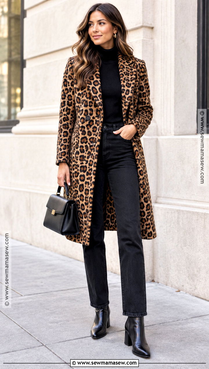 Animal Print Coat With All Black Outfit - 20 fall fashion coats