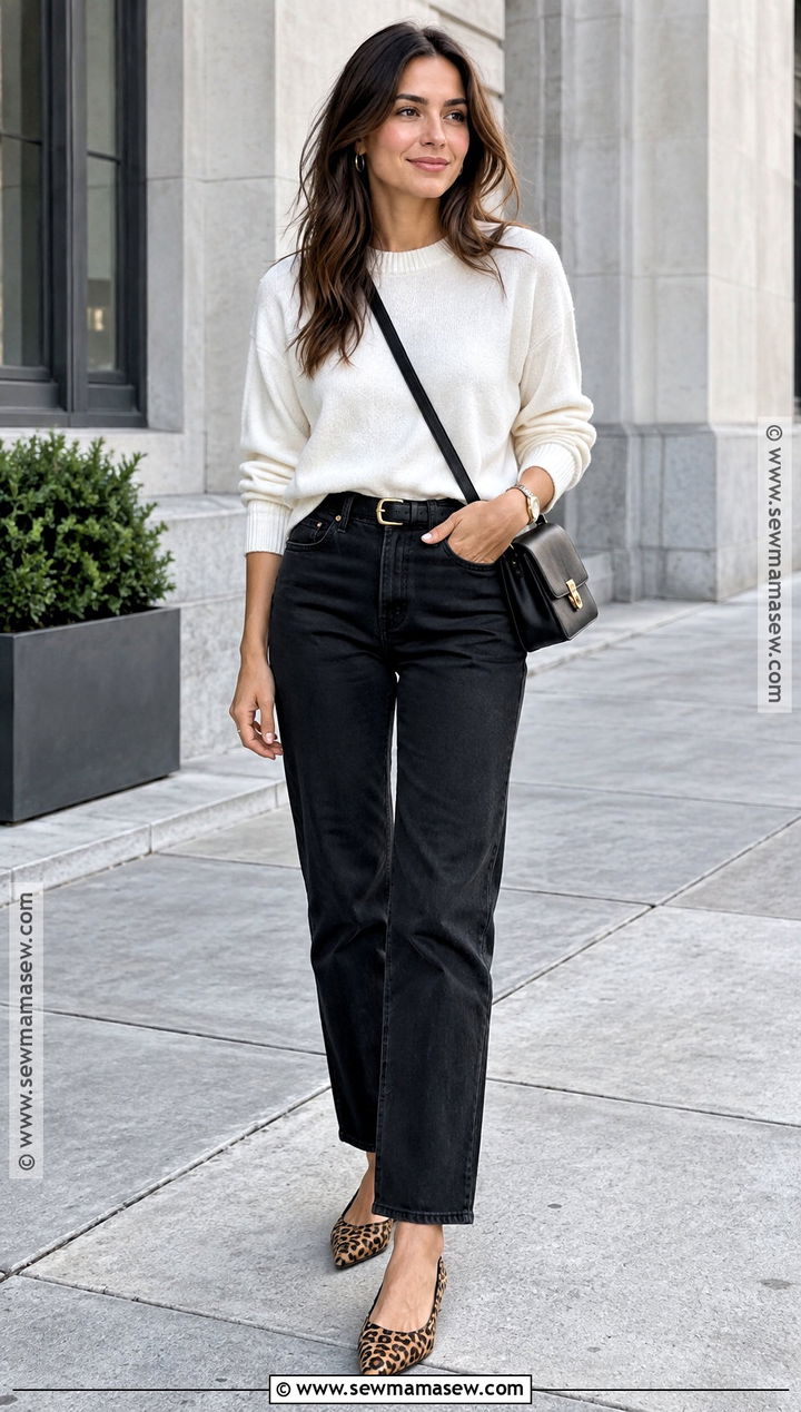 Animal Print Flats With Black Jeans Outfit - 20 cute shoes for fall