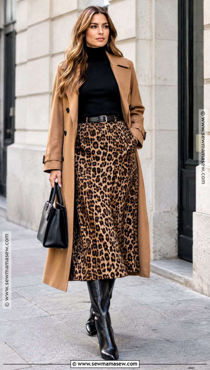 Animal Print Midi Skirt With Black Knit - 20 autumn outfits skirt midi