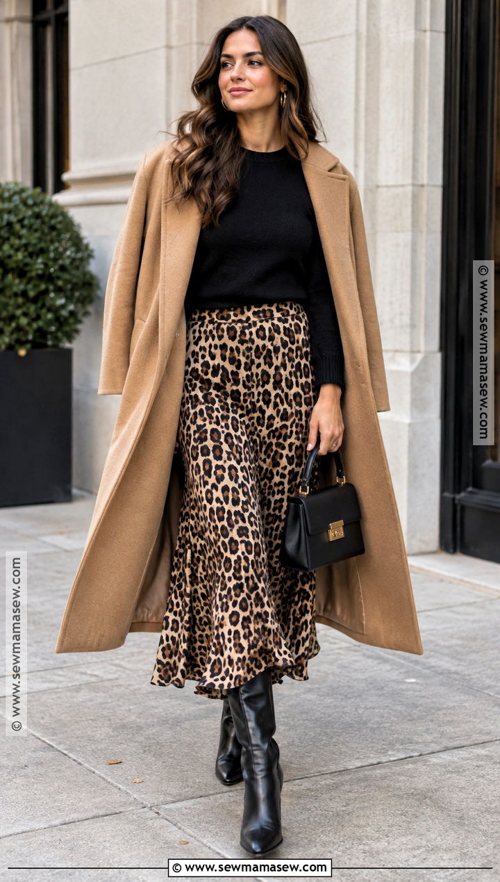 Animal Print Skirt And Black Sweater Fall Outfit - 20 pretty outfits fall