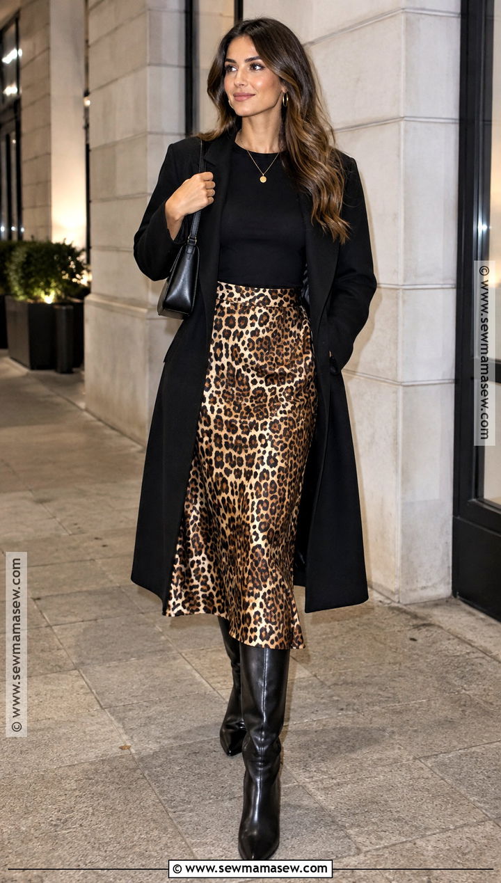 Animal Print Skirt and Black Bodysuit Fall Night Outfit - 15 fall 2026 night outfits