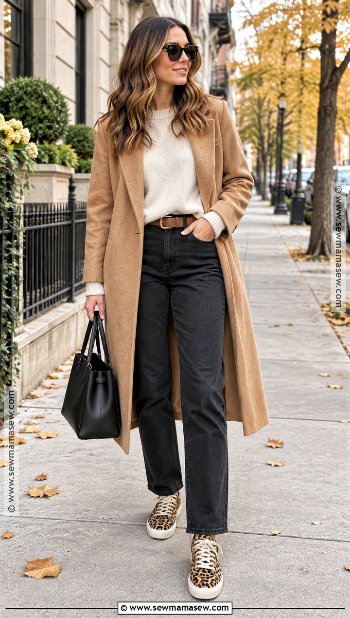 Animal Print Sneakers With Neutral Layers - 15 fall fashion sneakers