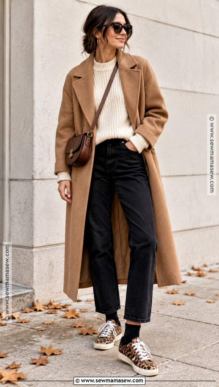 Animal Print Sneakers With Neutral Layers - 15 autumn fashion sneakers