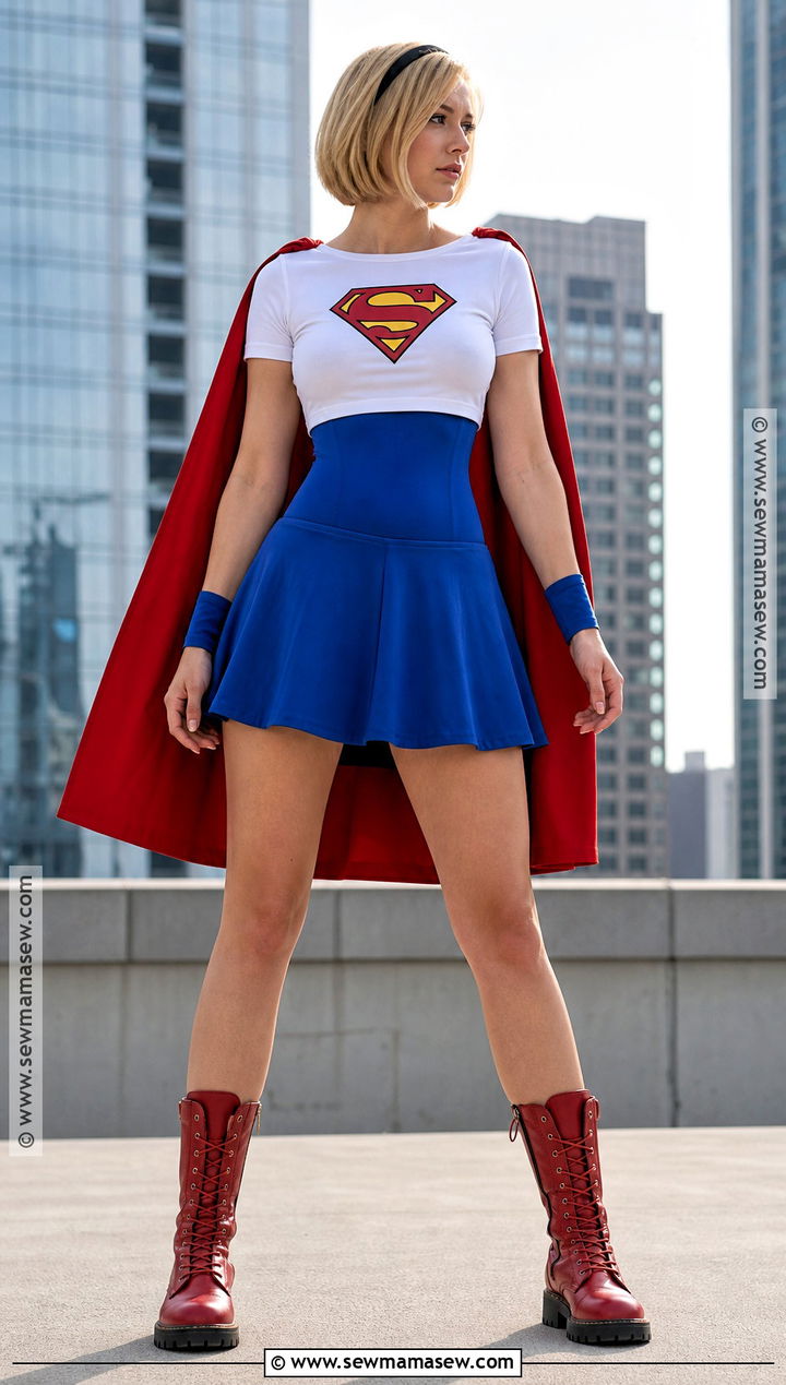 Animated Supergirl Costume With White Crop Top - 30 Super Girl Costume Ideas for Women