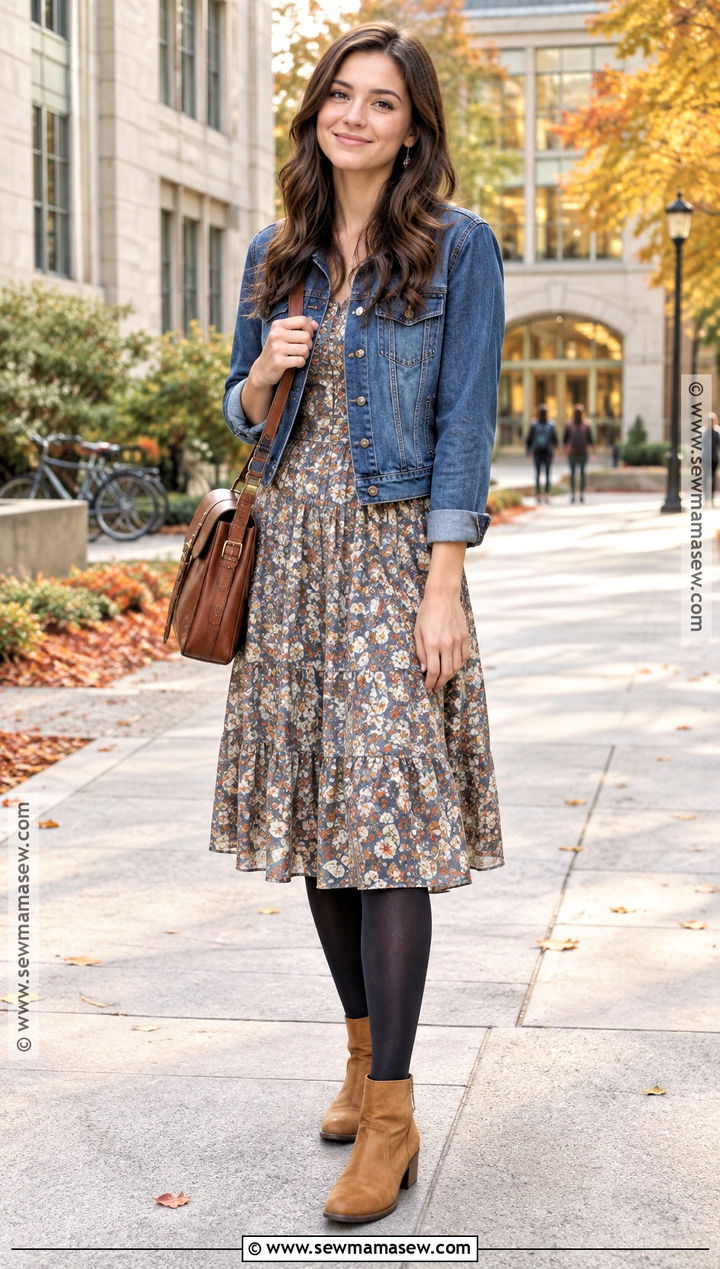 Ankle Boots With A Floral Midi Dress - 15 Back To School Footwear Style Ideas