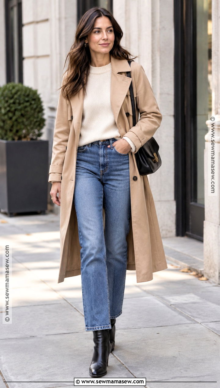 Ankle Boots With Straight Leg Jeans And Trench Coat - 25 boots outfit fall