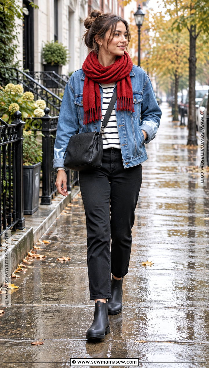 Ankle Rain Boots With a Denim Jacket - 15 ankle rain boots outfit fall