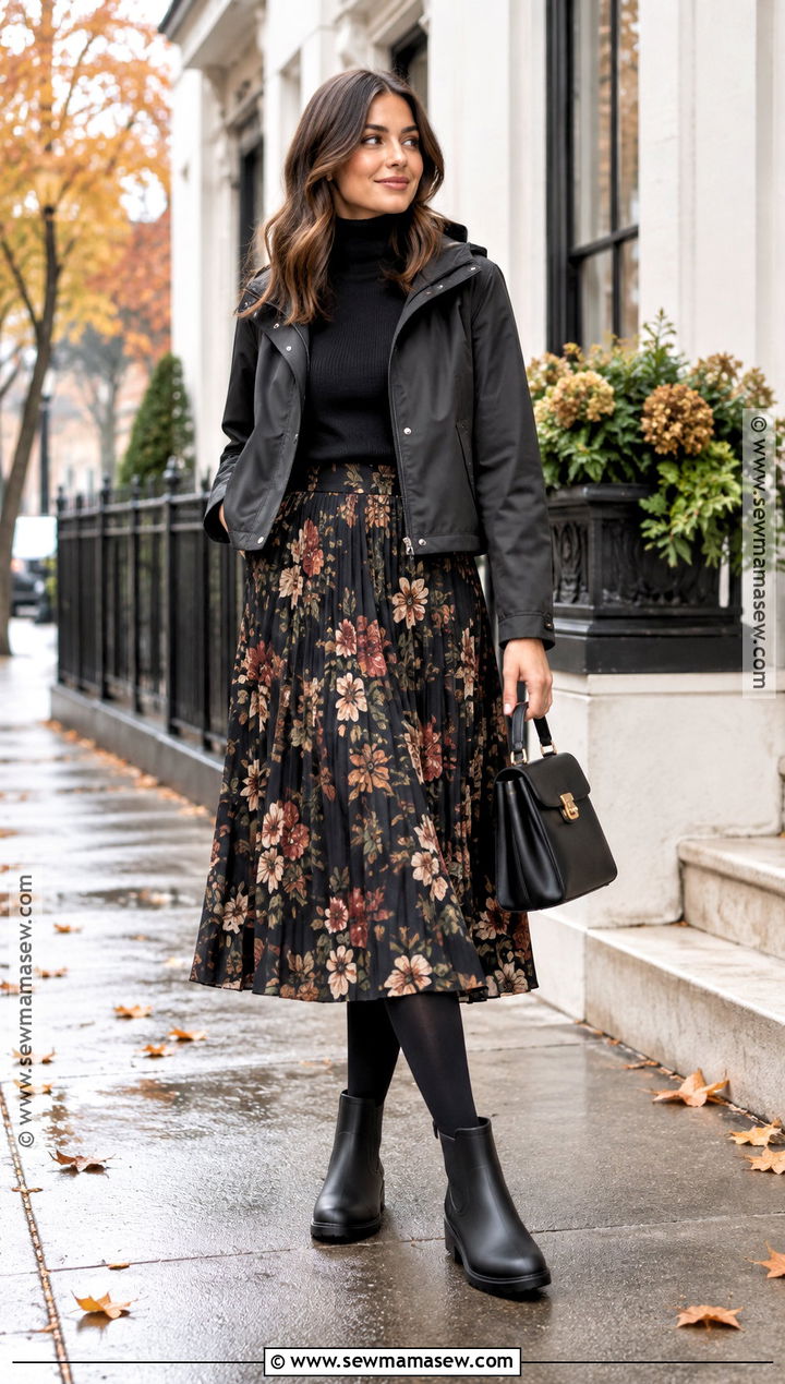 Ankle Rain Boots With a Midi Skirt - 15 ankle rain boots outfit fall