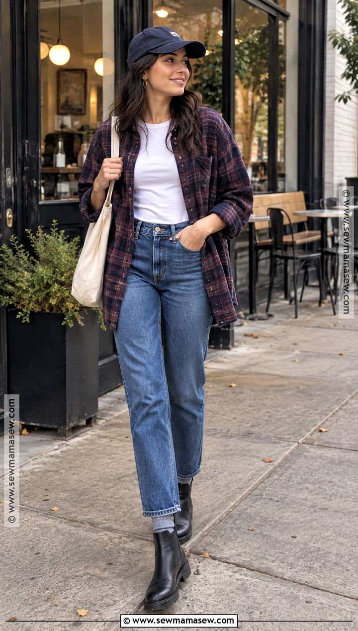 Ankle Rain Boots With a Plaid Shirt - 15 ankle rain boots outfit fall
