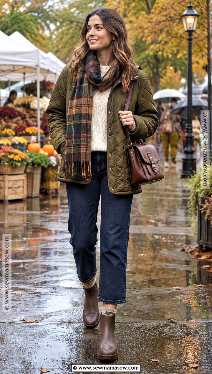 Ankle Rain Boots With a Quilted Jacket - 15 ankle rain boots outfit fall